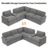 Power Recliner Corner Sofa Home Theater Reclining Sofa Sectional Couches With Storage Box, Cup Holders, USB Ports And Power Socket For Living Room - Dark Gray - Image 7