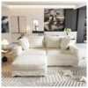Plush Corduroy 4 Seat Sofa, Modern Comfy Upholstered Sofa Cloud Couch, Deep Seat Couches With Soft Pillows And 3 Ottomans, Convertible Sofa Lounge Chair, For Living Room, Apartment, Office - Beige - Image 4