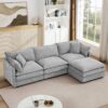 Contemporary Modular Sectional Sofa Shaped Couch Set With Movable Ottoman Chenille - Gray - Image 2