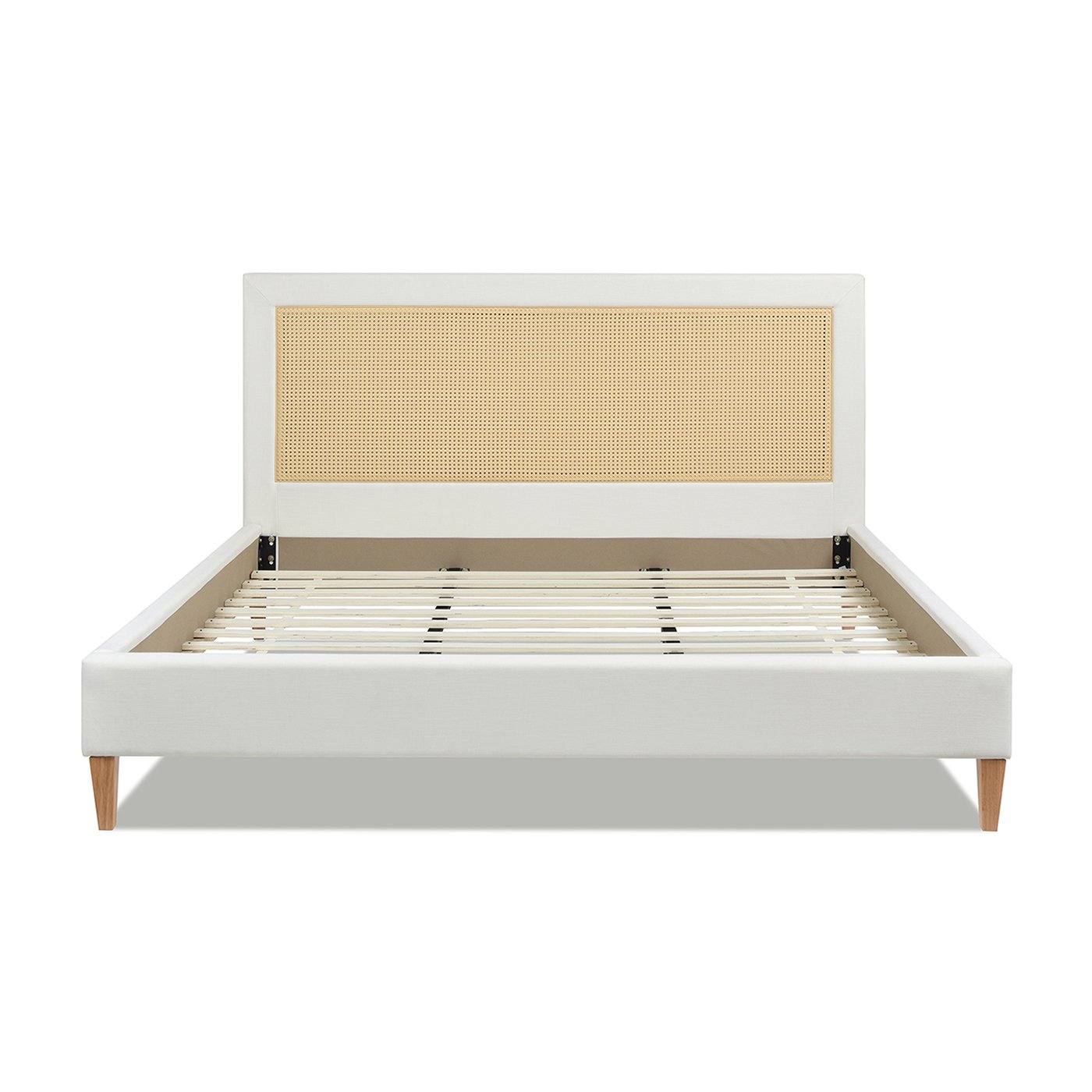 Haley - King Upholstered Cane Back Platform Bed - Antique White - Image 4