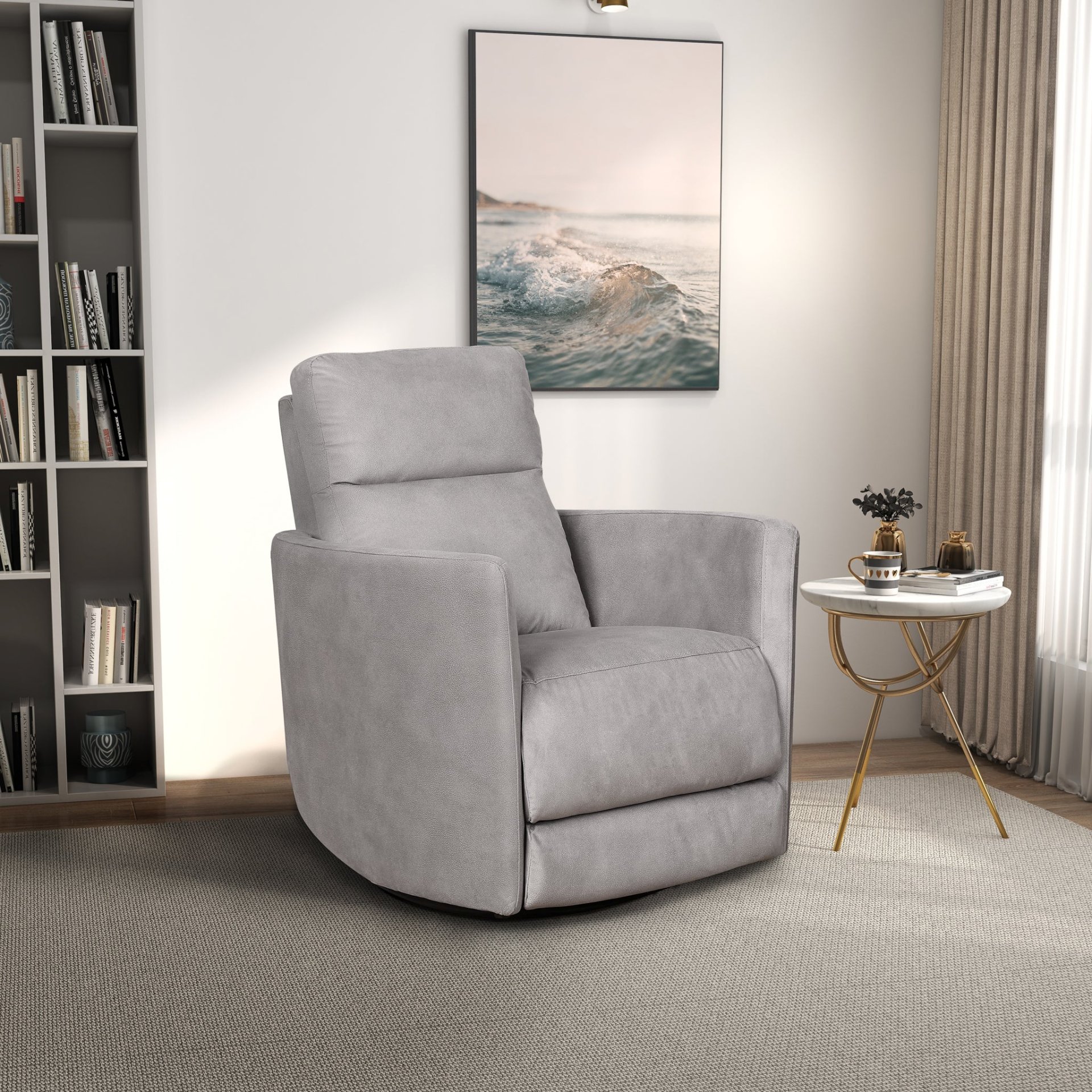 Lawson - Swivel Glider Suede Recliner Chair - Latte - Image 4