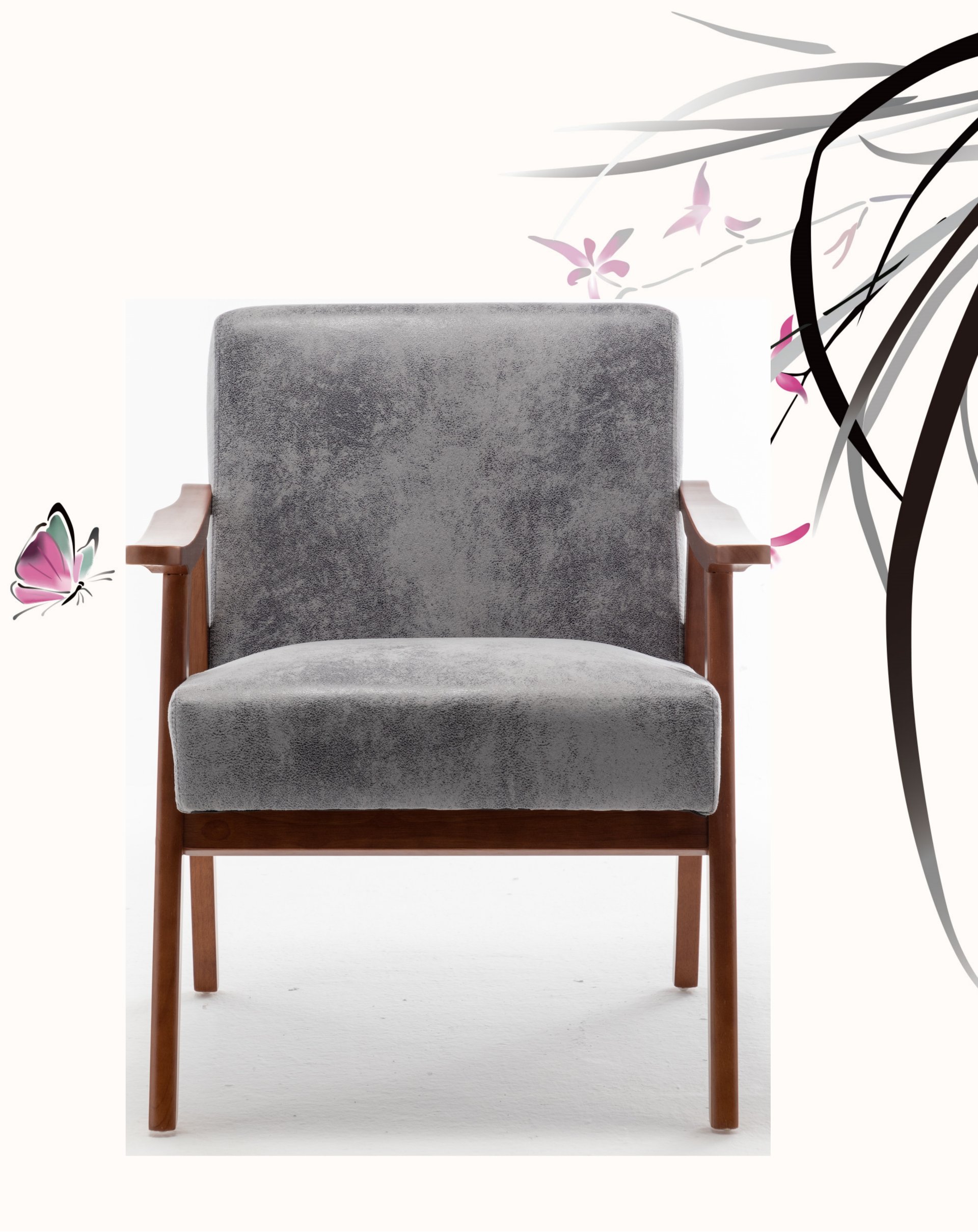 Accent Chair, Classic, Mid Century Modern For Extra Seating - Gray - Image 5