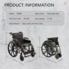 Manual Wheelchair With Double X Force Support Double Brakes 24" Non InflatableTires Lightweight Foldable Transport Wheelchair For All Terrains 350Lbs Capacity Color - Black / Gray - Image 11