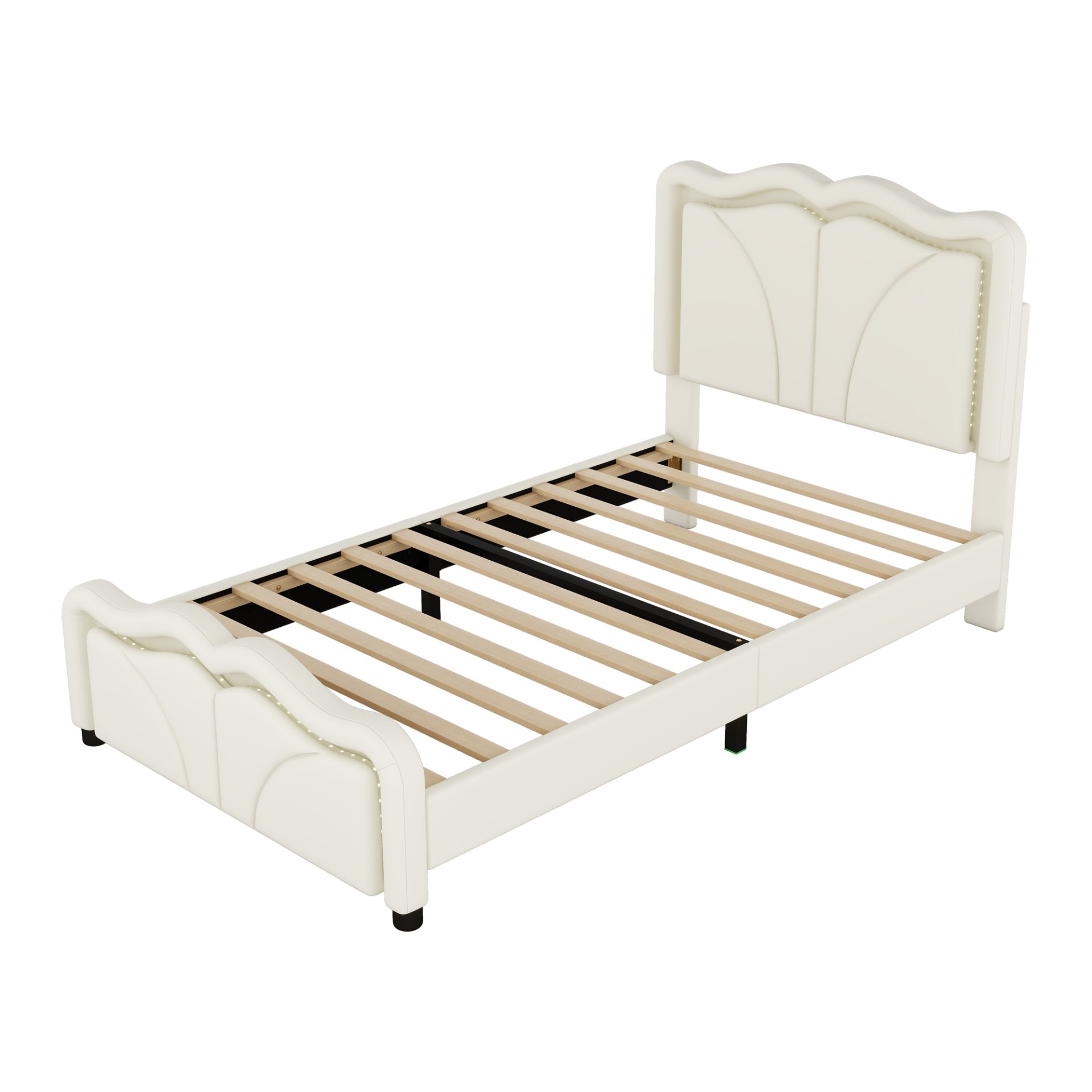 Twin Size Upholstered Platform Bed With Curved Adjustable Headboard And LED Lights - White - Image 9