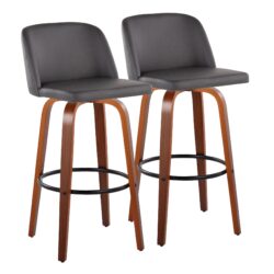 Toriano - Contemporary Fixed Height Barstool With Swivel With Round Footrest (Set of 2) - Walnut / Gray