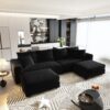4 Seat Sofa, Deep Seat Couches With Soft Pillows And 2 Ottomans, Convertible Sofa Lounge Chair, For Living Room - Black - Image 8