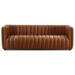 April - Mid-Century Modern Luxury Tight Back Leather Couch - Brown / Cognac / Rustic