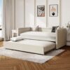 Modern Style Twin Size Upholstered Daybed With Trundle For Guest Room, Small Bedroom, Study Room - Beige - Image 2