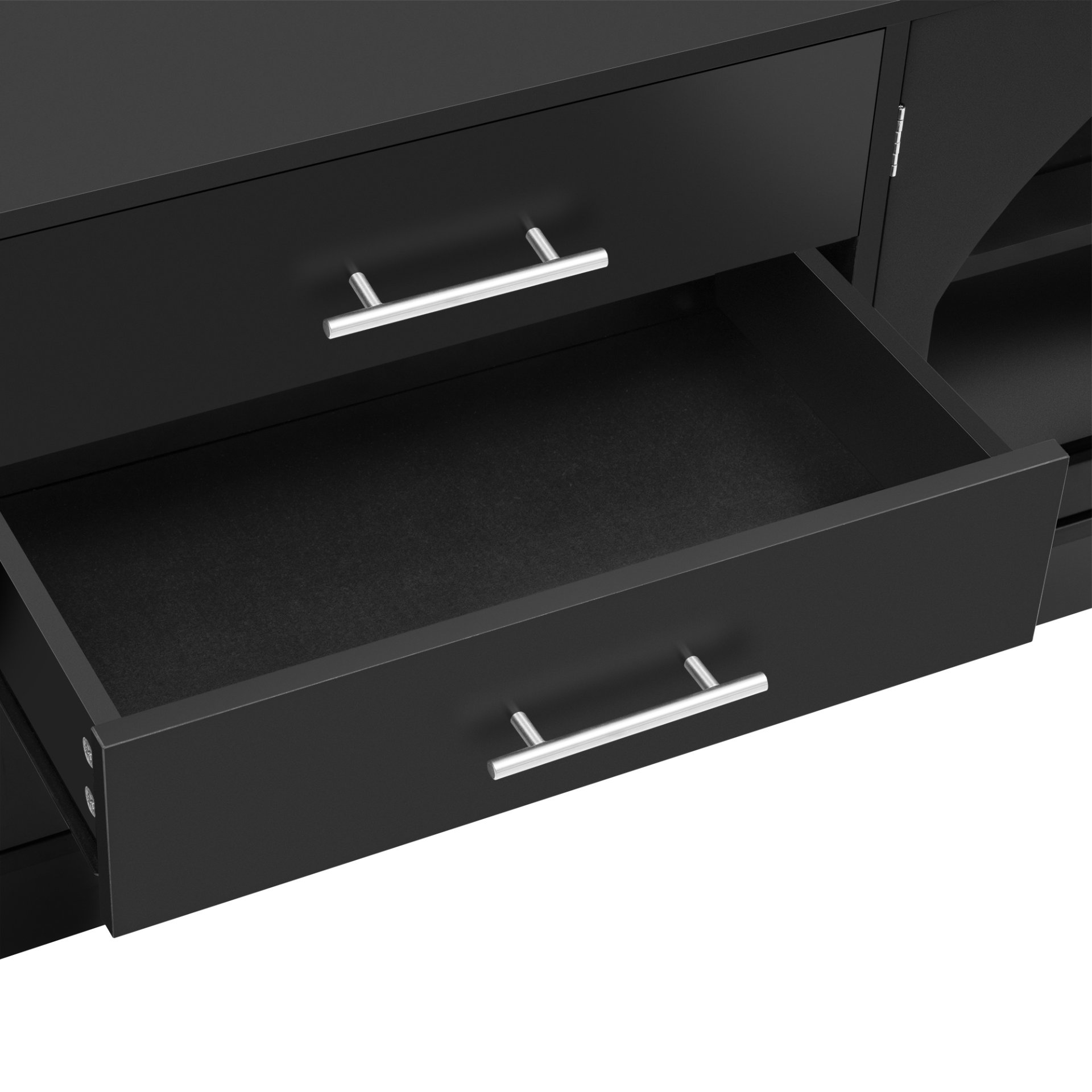 Modern Minimalist TV Stand For TVs Up To 75", Entertainment Center Media Console Cabinet With Adjustable Shelves - Black - Image 21
