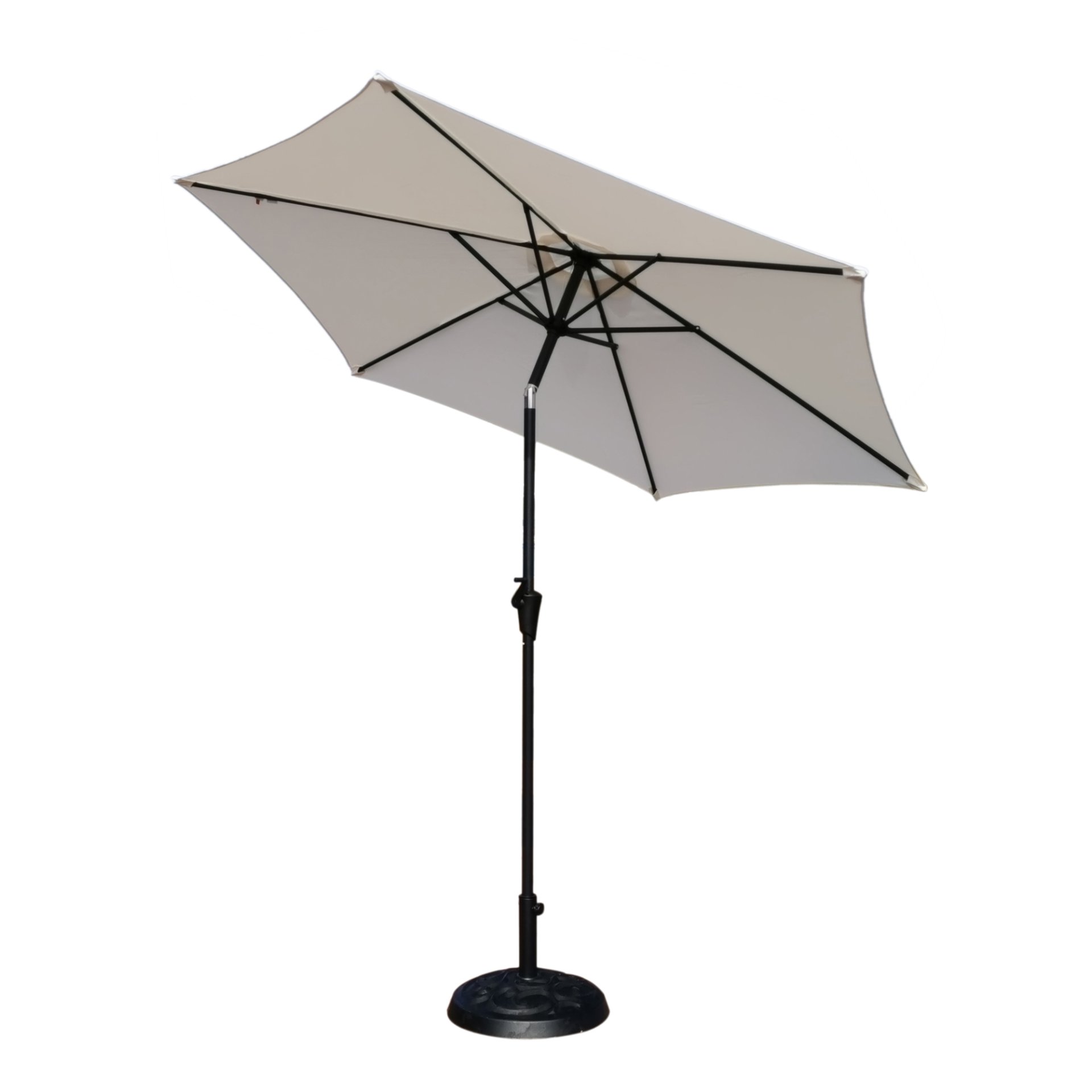8.8' Outdoor Aluminum Patio Umbrella, Patio Umbrella, Market Umbrella With 33 Pounds Round Resin Umbrella Base, Push Button Tilt And Crank Lift - Creme - Image 4