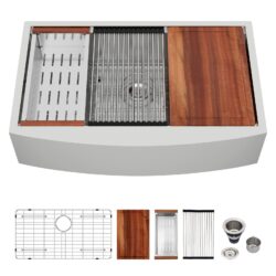 Farmhouse Style 30" Kitchen Sink Workstation With Apron Front Stainless Steel - Brushed Nickel