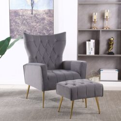 Modern Accent Chair With Ottoman, Comfy Armchair For Living Room, Bedroom, Apartment, Office - Gray