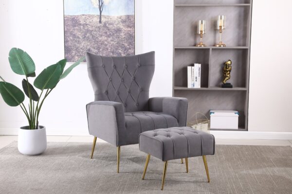 Modern Accent Chair With Ottoman, Comfy Armchair For Living Room, Bedroom, Apartment, Office - Gray