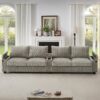 Modern 4 Seater Corduroy Sofa Couch With USB Ports, Hidden Storage Arms, And Flip Top Cup Holders - Brown - Brown - Image 3