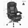Big And Tall Office Chair, High Back Ergonomic Office Chair With Footrest, Executive - Black - Image 7