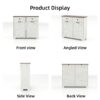 Barn Door Double Tilt Out Trash Cabinet For 20 Gallon Cans With Free Standing Recycling And Laundry Storage - Brown / Antique White - Image 12