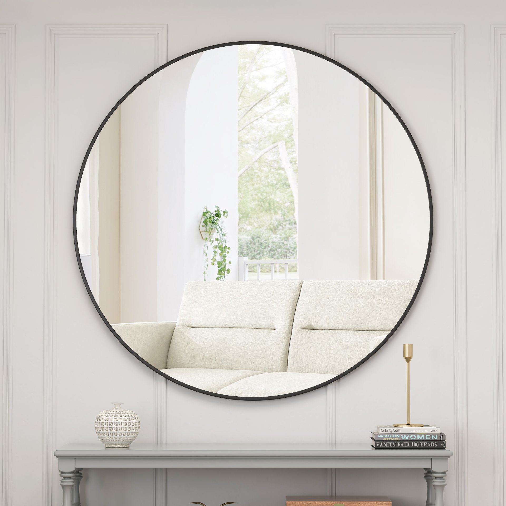 Wall Mirror Circular Mirror Metal Framed Mirror Round Vanity Mirror Dressing Mirror, For Bathroom, Living Room, Bedroom, Wall Decor - Black - Image 2