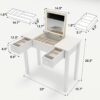 Vanity Table With LED Lights, Flip-Top Mirror And 2 Drawers, Jewelry Storage - Chic White - Image 3