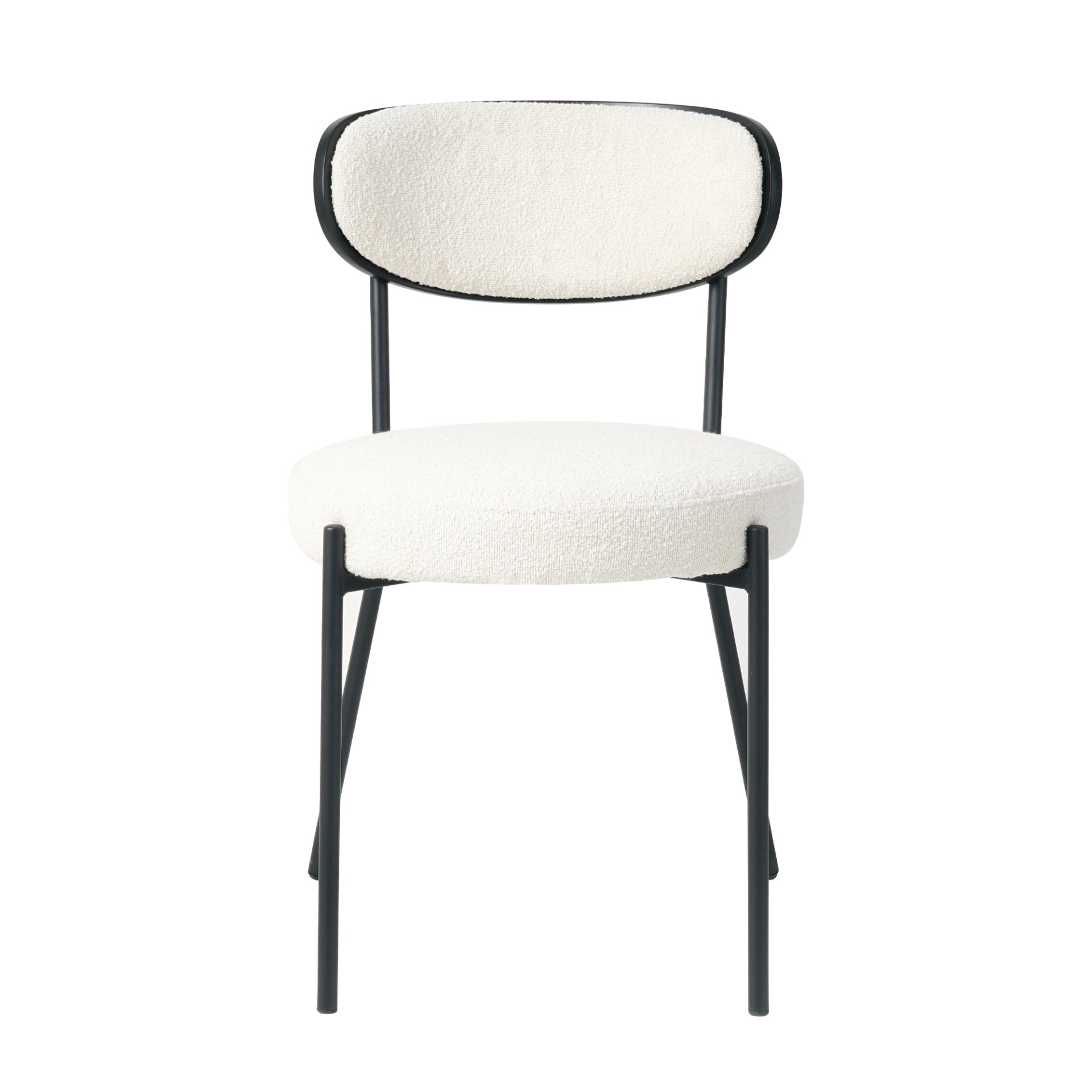 Boucle Modern Kitchen Dining Chair With Bentwood Ash Veneer Back And Black Metal Legs, (Set of 2) - Cream - Image 8