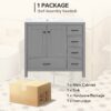 Bathroom Vanity With Sink Combo, Abundant Storage Cabinet With 2 Soft Close Doors And 5 Drawers - Gray - Image 10