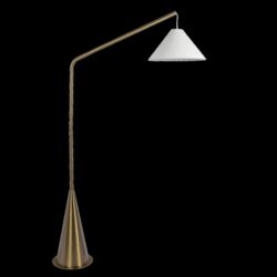 Lisbon - Floor Lamp With On / Off Switch Coned Base Hanging Shade - Antique Brass / White