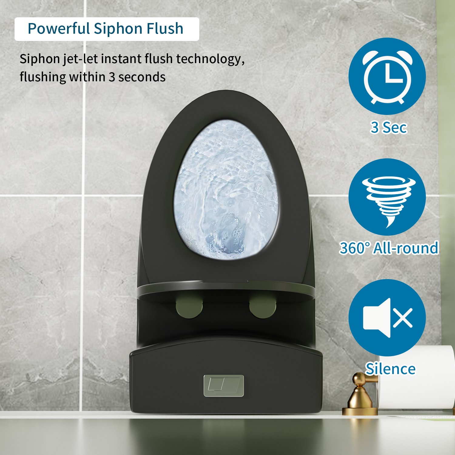 1 Piece Toilet With Dual Flush And Soft Closing Seat - Matte Black - Image 14