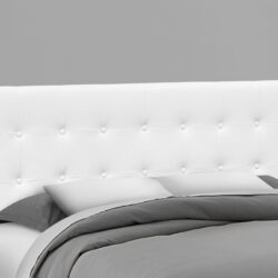Queen Size Headboard Only Upholstered Leather Look - White