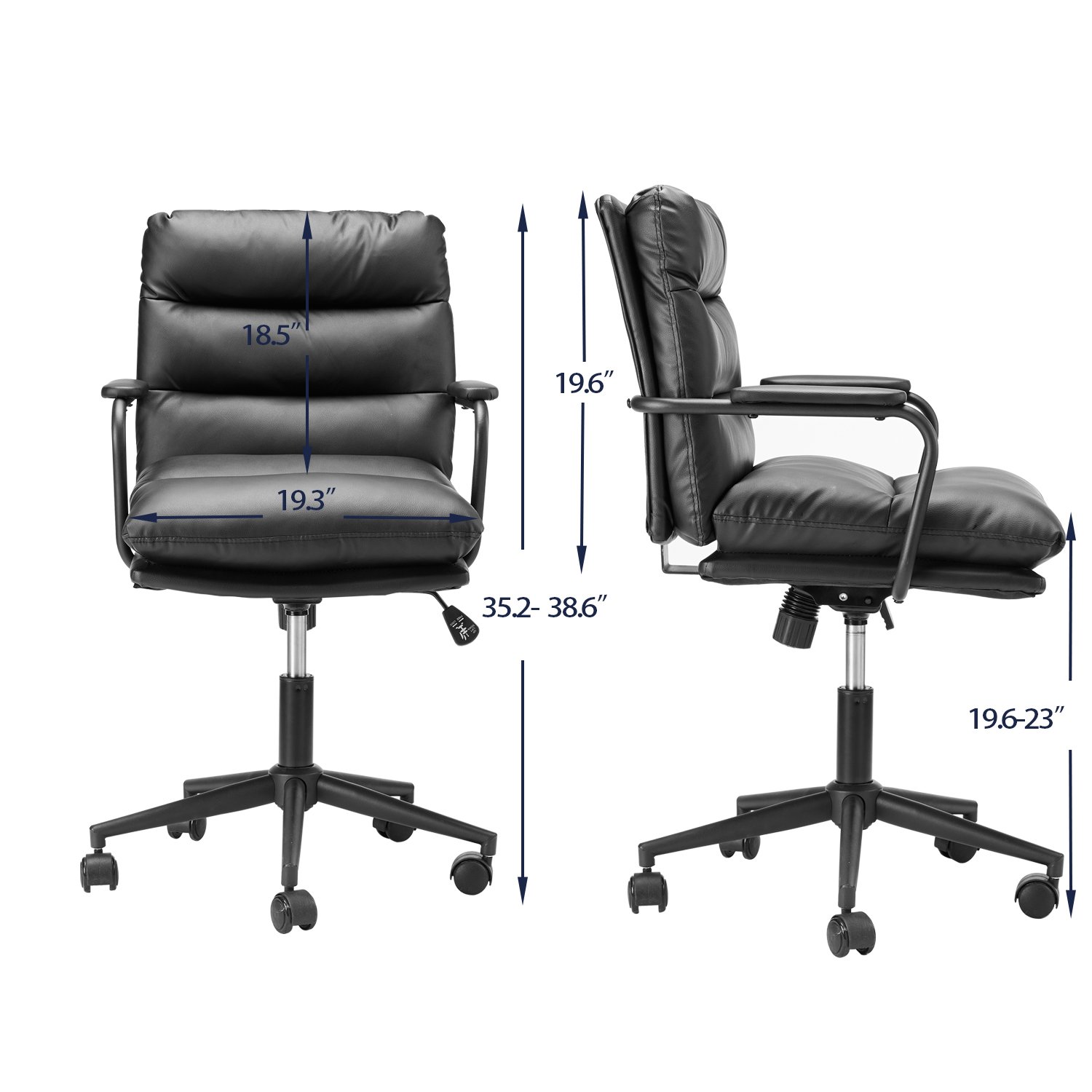 Office Chair Mid Back Desk Chair Modern Excutive Office Chair With Arms And Wheels For Home Office - Black - Image 12