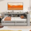 Full Bed With L-Shaped Bookcases, Drawers - Gray - Image 5