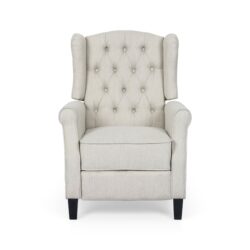 Contemporary Tufted Fabric Push Back Recliner - Beige