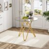 Modern Round Tempered Glass Dining Table With Sturdy Metal Legs For 1 - 4 People - Gold - Image 5