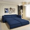 King Size Sleeper Sofa Bed, Pull Out Sofa Bed, 3 In 1 Convertible Sleeper Sofa, 3 Seat Couch With 2 Lumbar Pillows For Living Room - Blue - Image 6