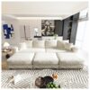 Plush Corduroy 4 Seat Sofa, Modern Comfy Upholstered Sofa Cloud Couch, Deep Seat Couches With Soft Pillows And 3 Ottomans, Convertible Sofa Lounge Chair, For Living Room, Apartment, Office - Beige - Image 14