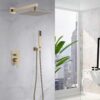 Luxury, 12" Ceiling Mount Shower System With Rain Mixer And Handheld Shower, Stainless Steel - Brushed Gold - Image 2