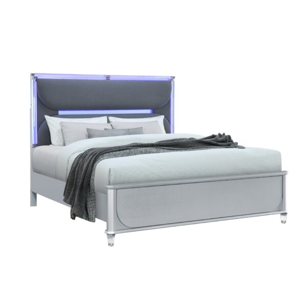 Laura - 5 Piece King Bedroom Set With Upholstered Headboard - Silver