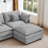 Contemporary Modular Sectional Sofa Shaped Couch Set With Movable Ottoman Chenille - Gray - Image 11