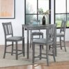 5 Pieces Dining Table Set, Wooden Dining Square Table Set For 4, Counter Height Kitchen Table Set With Square Table And 4 Upholstered Chairs For Small Space - Gray - Image 4