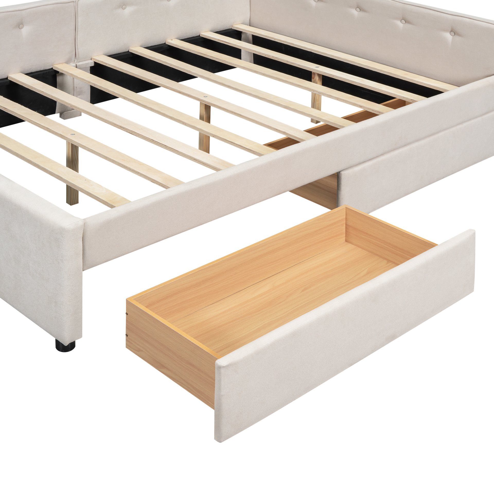 Full Size Upholstered Platform Bed With USB Ports And Storage Drawers - Beige - Image 6