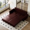 Pull Out Sofa Bed, 3 In 1 Convertible Sleeper Sofa With Nailhead Trim & Rolled Arm, Multi Functional Sofa Bed For Living Room, Bedroom, Apartment, Office - Burgundy - Image 6