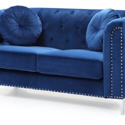 Elegant Contemporary Upholstered Loveseat - Navy Blue