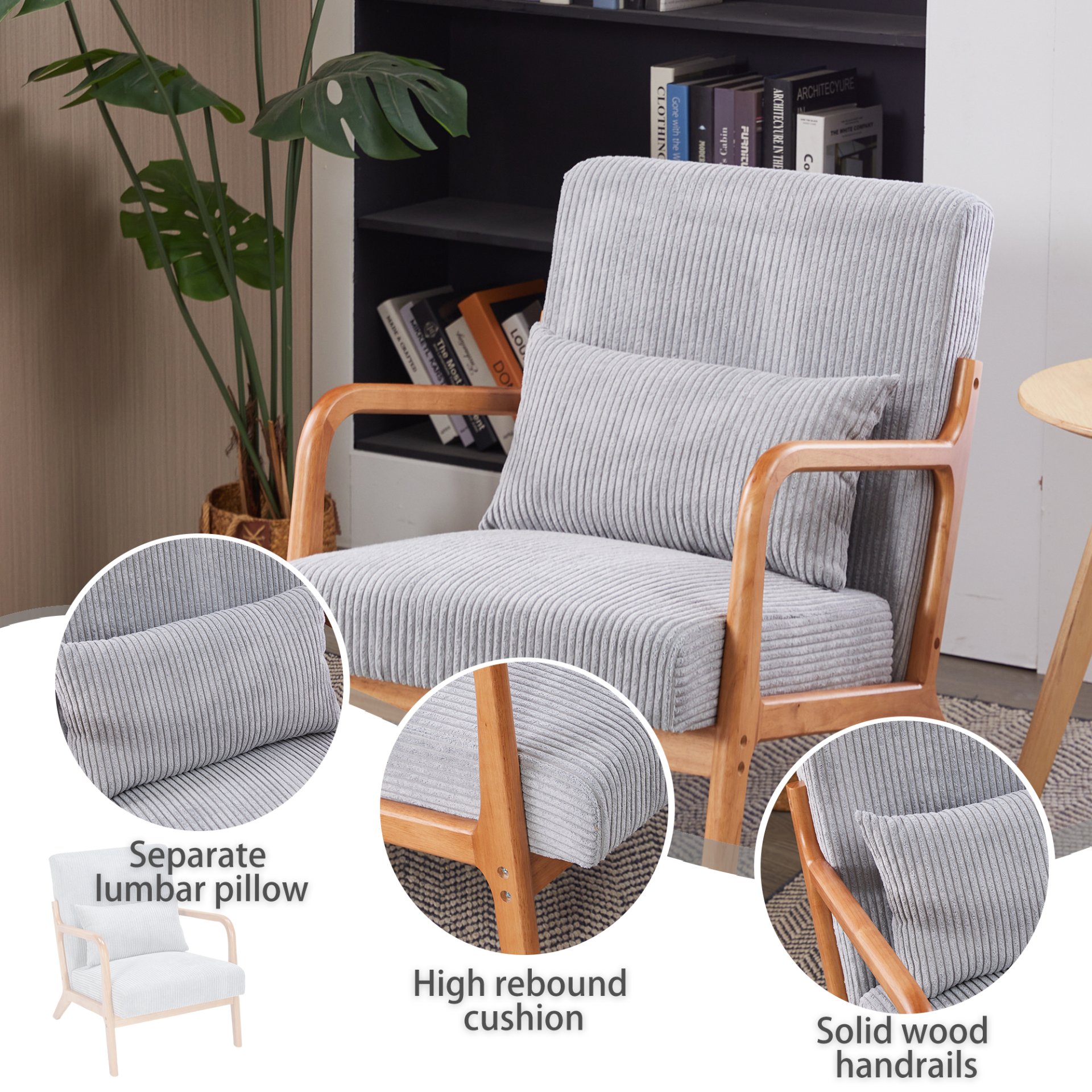 Accent Chair With Pillow, Upholstered Arm Chair - Light Gray - Image 5
