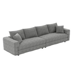 Plush Corduroy 4 Seat Sofa, Modern Comfy Upholstered Sofa Cloud Couch, Deep Seat Couches With Soft Pillows, Convertible Deep Seat Sofa Lounge Chair For Living Room Bedroom, Apartment, Office - Black