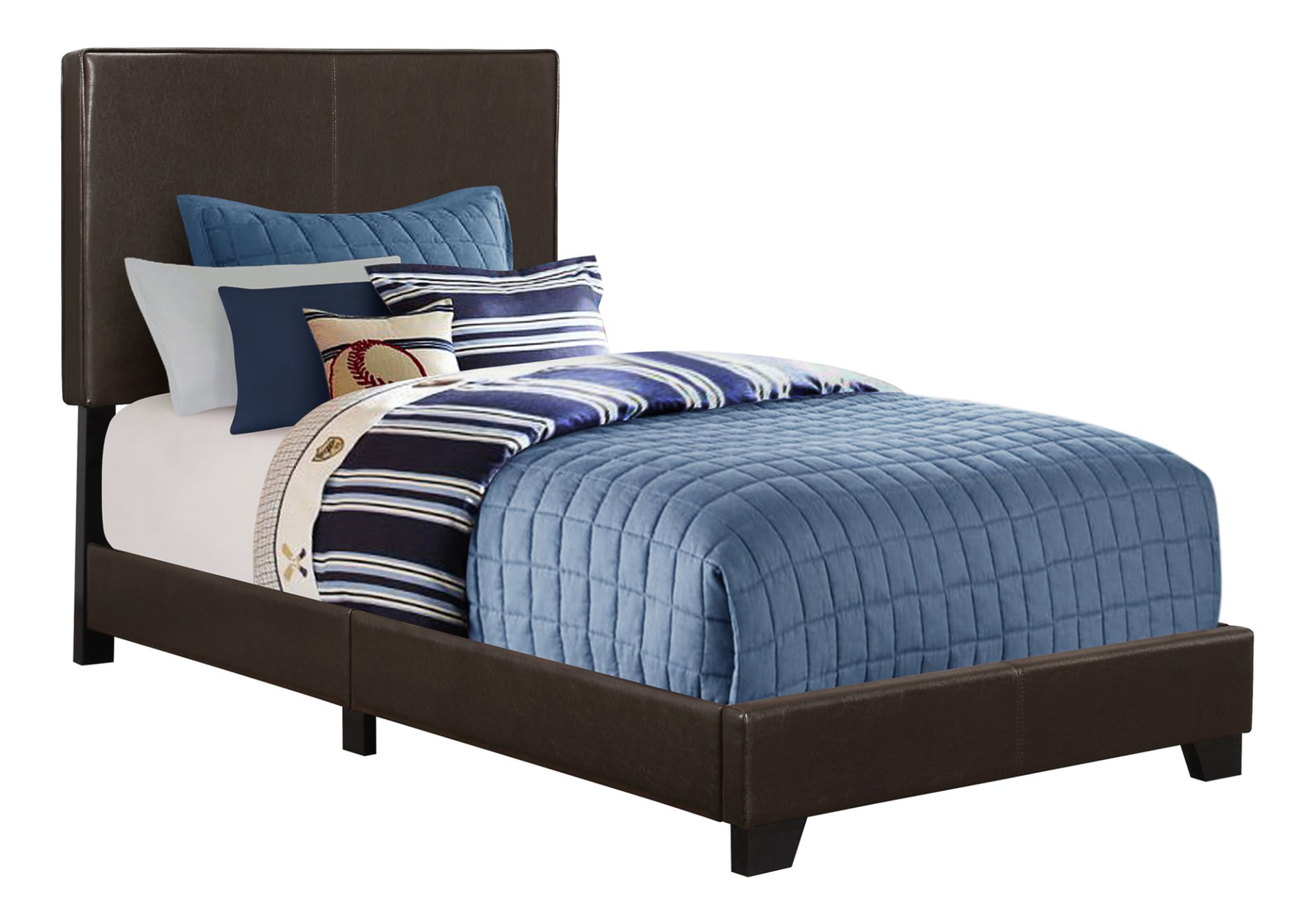Twin Size Bed, Upholstered, Transitional - Brown - Image 2