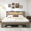 King Size Platform Bed Frame With Storage LED Light Headboard And Usb, Noise Free - Dark Gray - Image 4