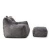 Giant Plush Bean Bag Chair For Adults With Armrests And Footstool, Comfy Corduroy Chaise Lounge - Gray - Image 11