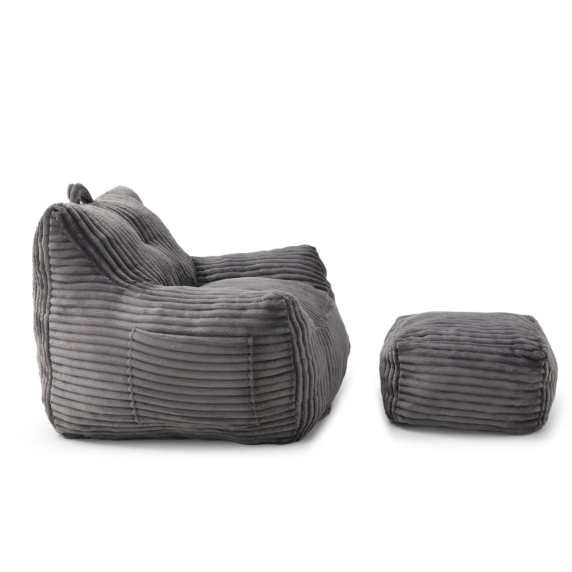 Giant Plush Bean Bag Chair For Adults With Armrests And Footstool, Comfy Corduroy Chaise Lounge - Gray - Image 11