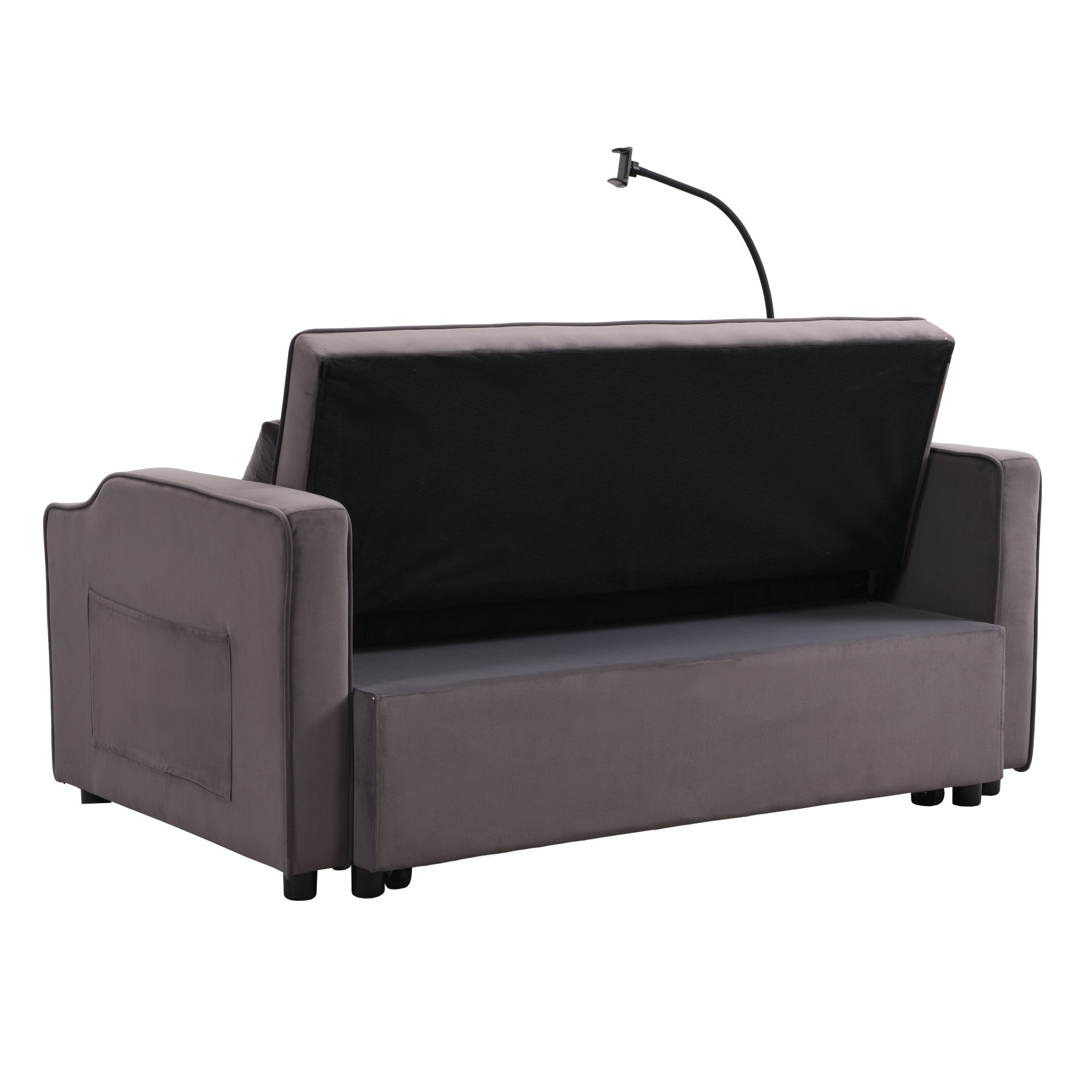 Contemporary Velvet Sofa Bed With Trundle - Charcoal Gray - Image 12