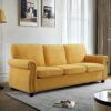 Soft Sofa, Upholstered 3 Seater Couch With High Density Foam, Loose Back Cushions And Turned Legs - Mustard Yellow - Image 5