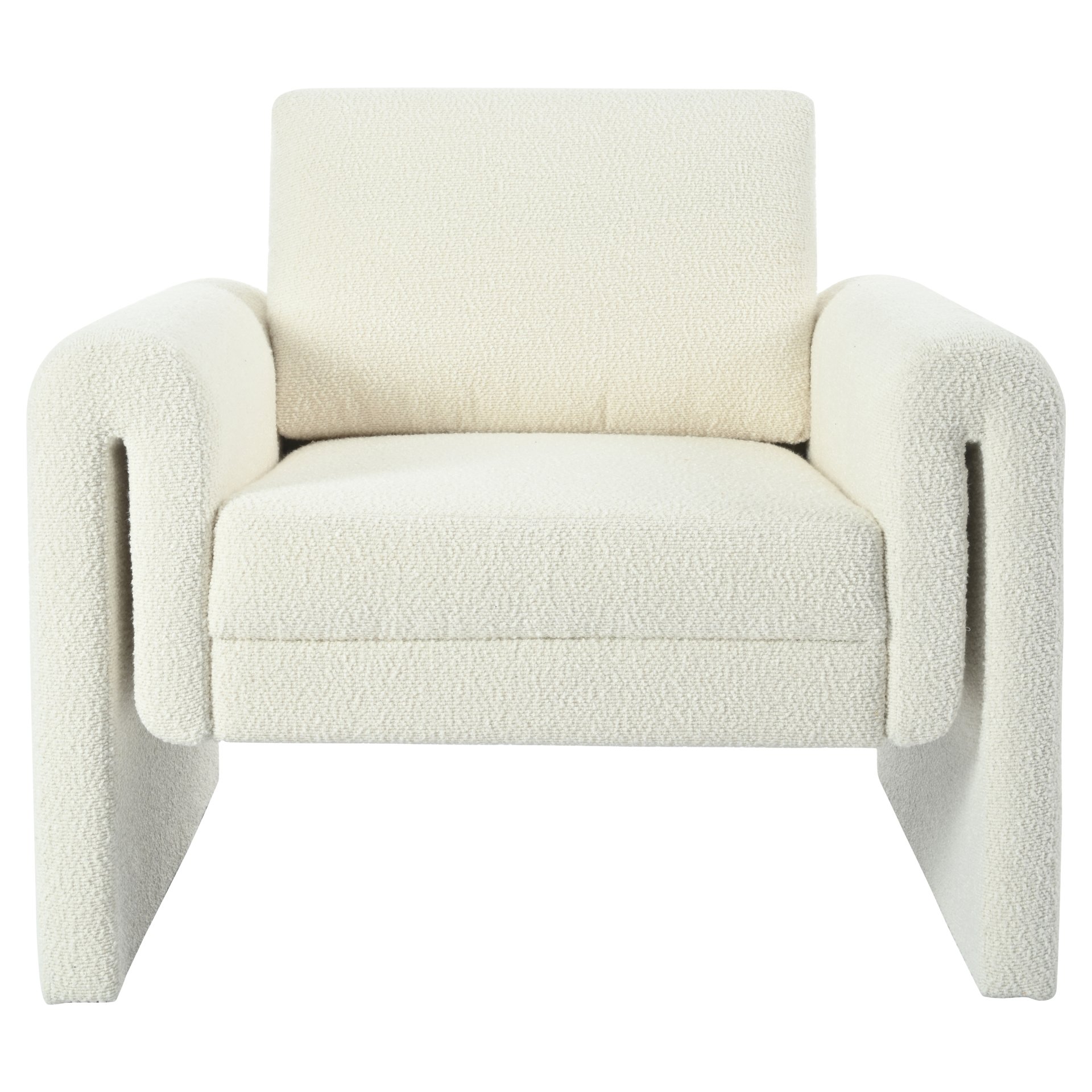 Modern Boucle Upholstered Accent Chair Luxurious Comfort & Sturdy Support, Solid Wood Frame - Ivory - Image 5