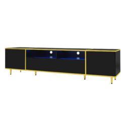 Modern TV Stand For TVs Up To 80", Entertainment Center With 2 Shelves And LED Lights, TV Storage Cabinet With 2 Drawers, 2 Cabinets And Metal Legs For Living Room - Black